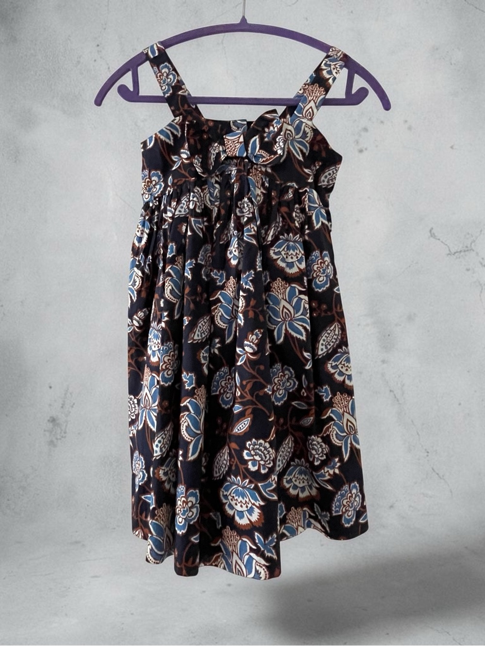 Janie and Jack Navy Floral Dress with Blue and Brown Accents Size 8